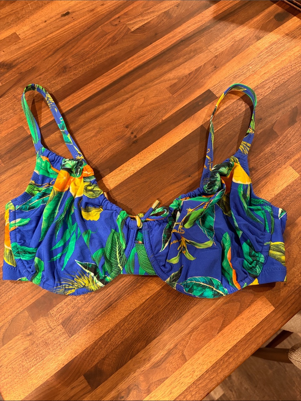 Pour Moi Santa Cruz Royal Blue Tropical Print Bikini Top no pads